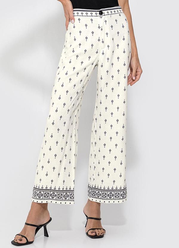 Enfim - Calça Branca Wide Leg Paisley