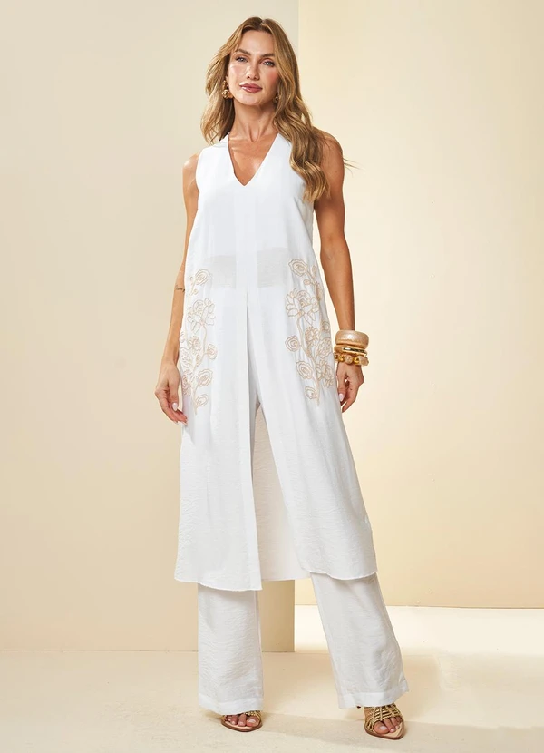 Doce Trama - Calça Celebration Cintura Alta Wide Leg Branco 2