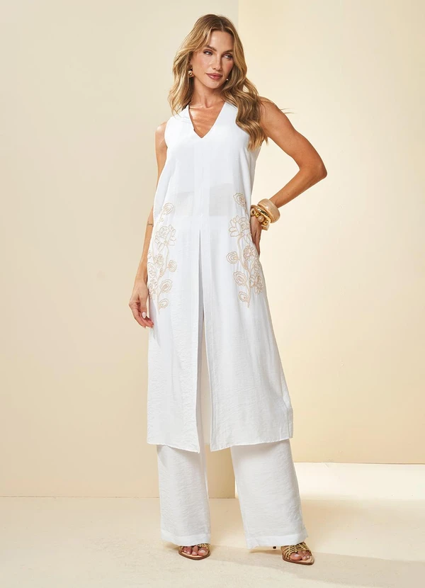 Doce Trama - Calça Celebration Cintura Alta Wide Leg Branco 3