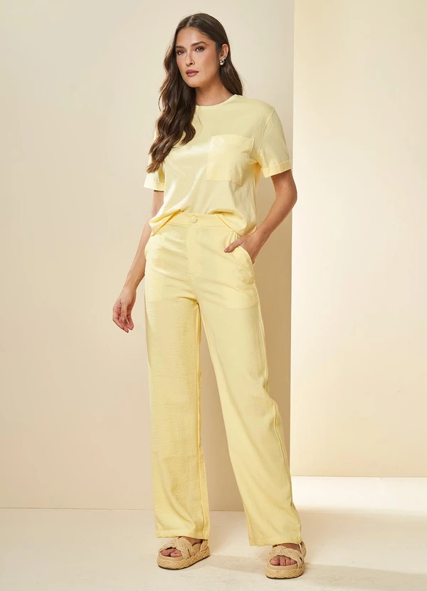 Doce Trama - Calça Cintura Alta Solar em Alfaiataria Amarelo 3