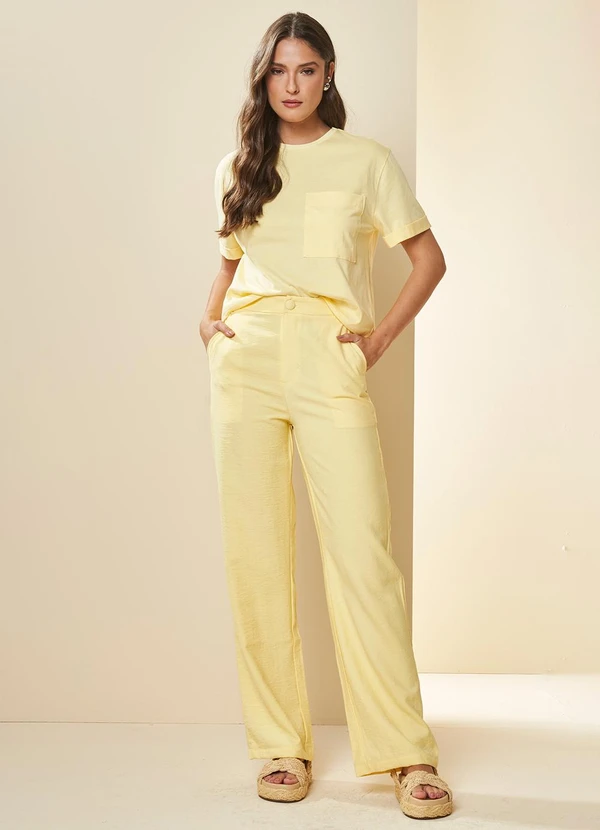 Doce Trama - Calça Cintura Alta Solar em Alfaiataria Amarelo 4