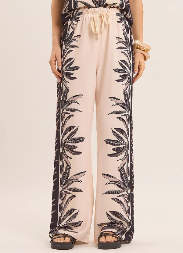 Doce Trama - Calça Cintura Alta Tropical Estampada Preto