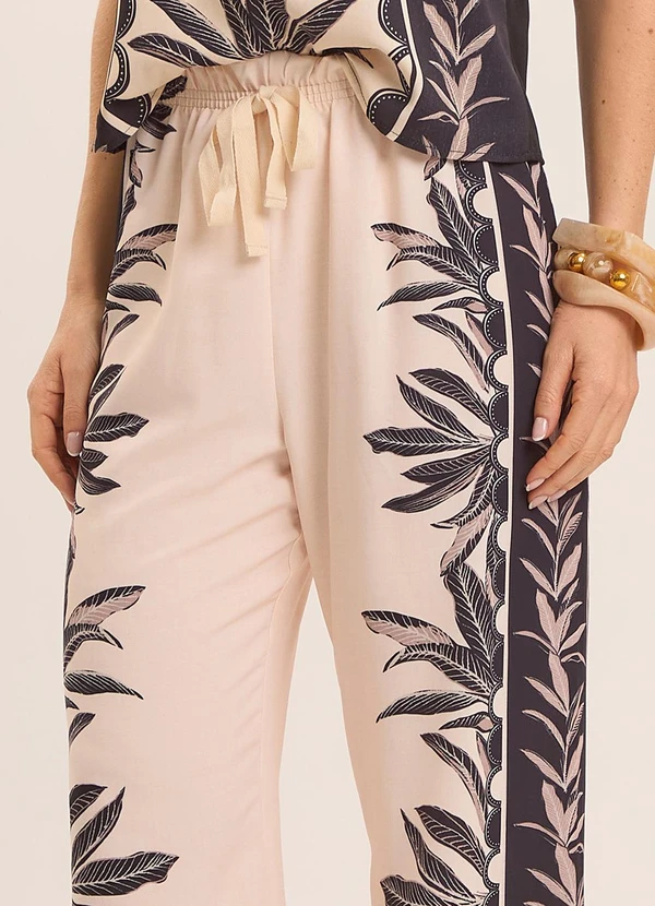 Doce Trama - Calça Cintura Alta Tropical Estampada Preto 3