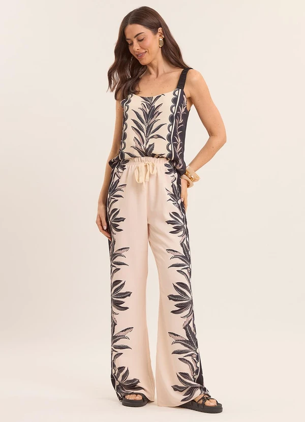 Doce Trama - Calça Cintura Alta Tropical Estampada Preto 4