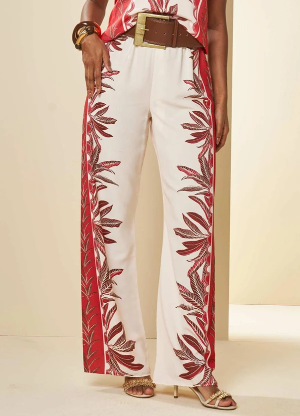 Doce Trama - Calça Cintura Alta Tropical Estampada Vermelho