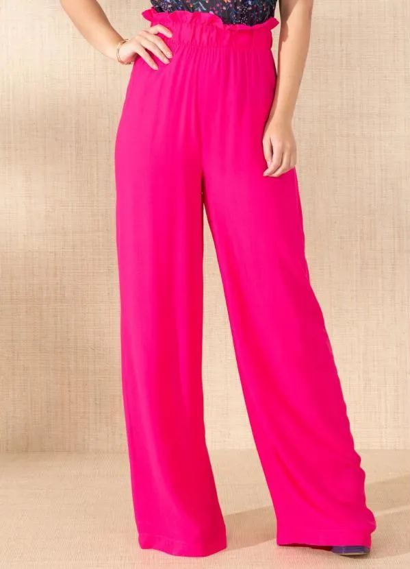Quintess - Calça Clochard Pink em Viscose Plana
