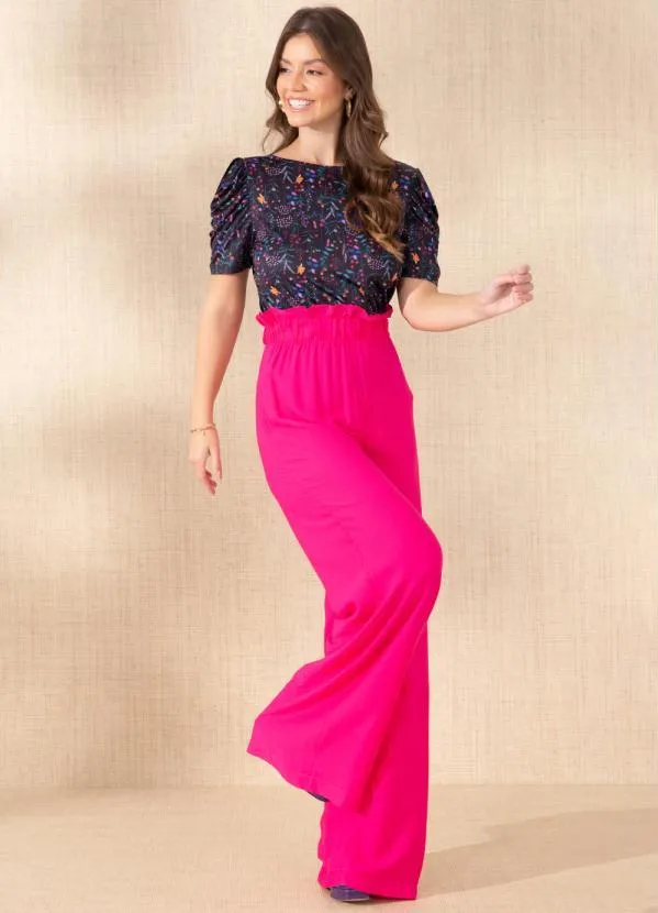 Quintess - Calça Clochard Pink em Viscose Plana