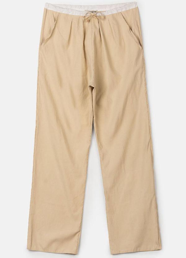 Choyee - Calça com Amarração e Cós Contrastante Bege