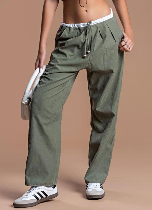Choyee - Calça com Amarração e Cós Contrastante Verde