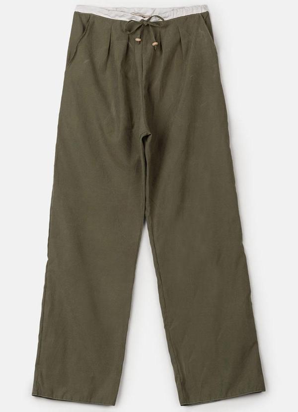 Choyee - Calça com Amarração e Cós Contrastante Verde 4