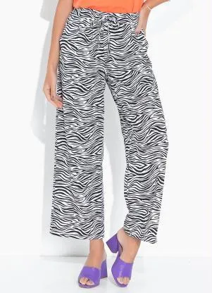 bonprix - Calça com Amarração Zebra Branca - BONPRIX