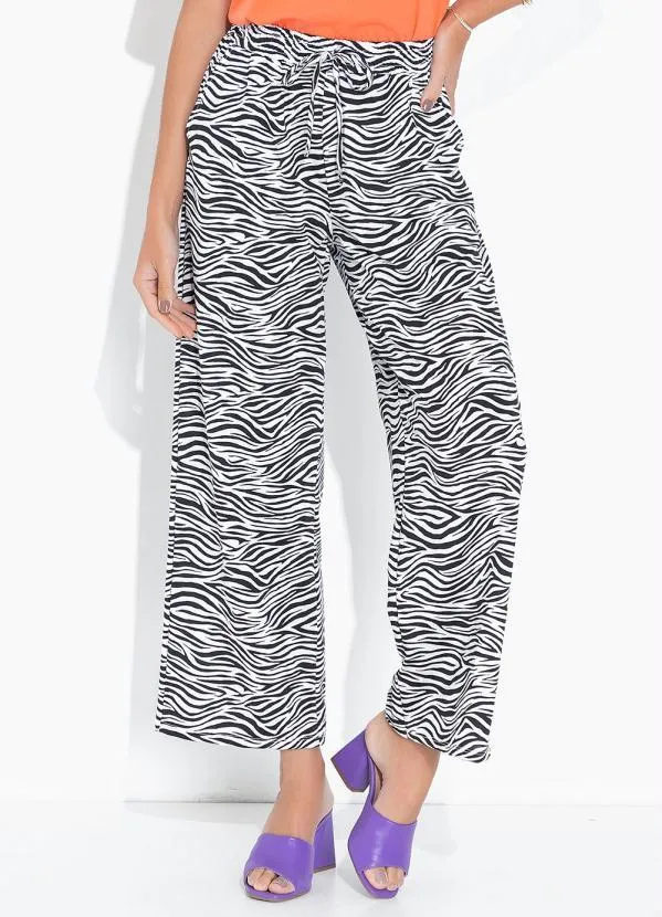 bonprix - Calça com Amarração Zebra Branca