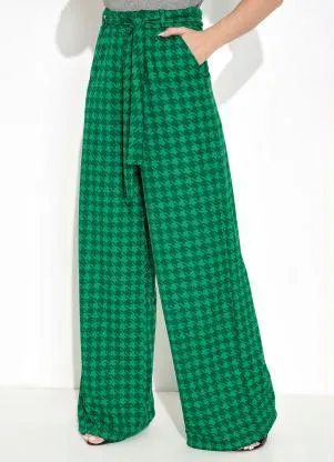 Moda Pop - Calça com Faixa para Amarrar Pied Poule Verde - MODA POP