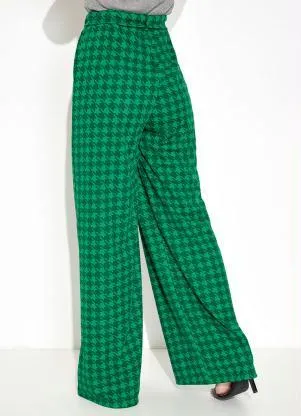 Moda Pop - Calça com Faixa para Amarrar Pied Poule Verde - MODA POP