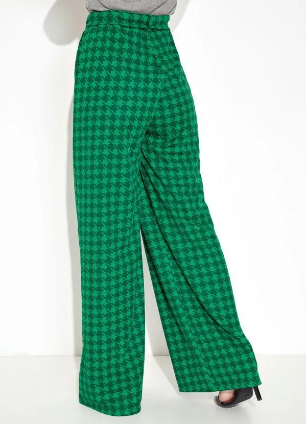 Moda Pop - Calça com Faixa para Amarrar Pied Poule Verde 2