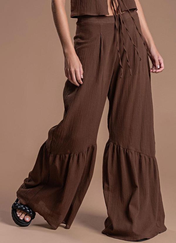 Choyee - Calça com Recorte Diagonal Franzido Marrom