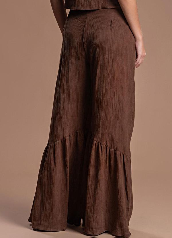 Choyee - Calça com Recorte Diagonal Franzido Marrom 2