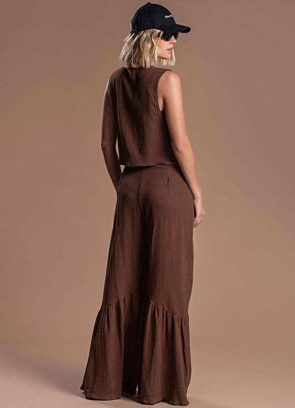 Choyee - Calça com Recorte Diagonal Franzido Marrom 5