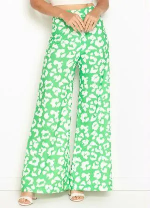 Maria Filó - Calça de Linho Estampa Lince Verde - MARIA FILÓ