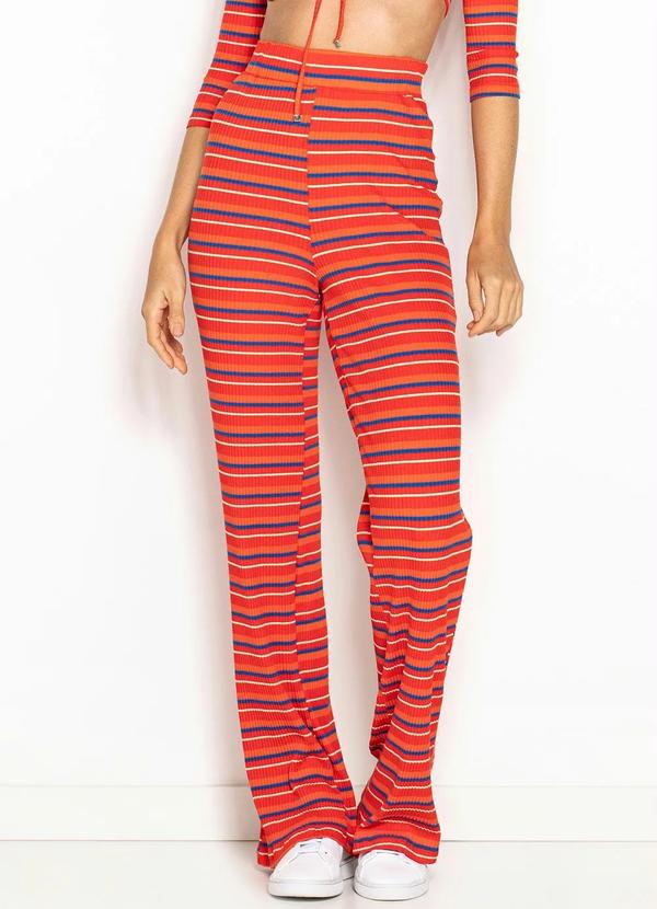Colcci - Calça de Malha Canelada Listrada Vermelho