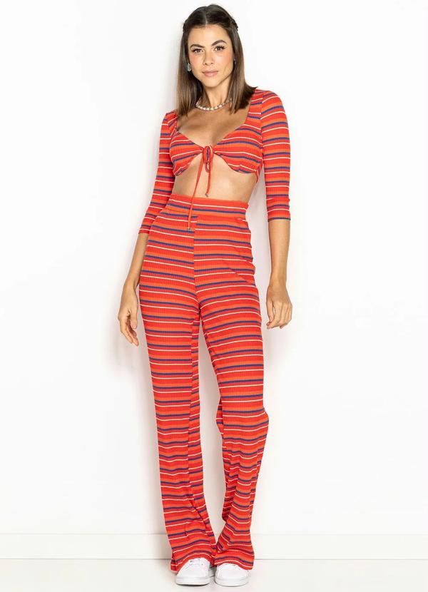 Colcci - Calça de Malha Canelada Listrada Vermelho 3