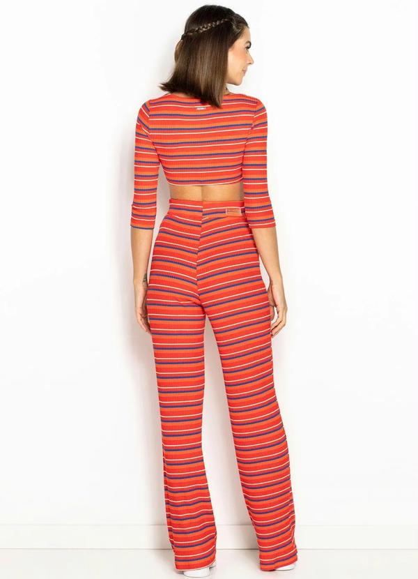 Colcci - Calça de Malha Canelada Listrada Vermelho 4