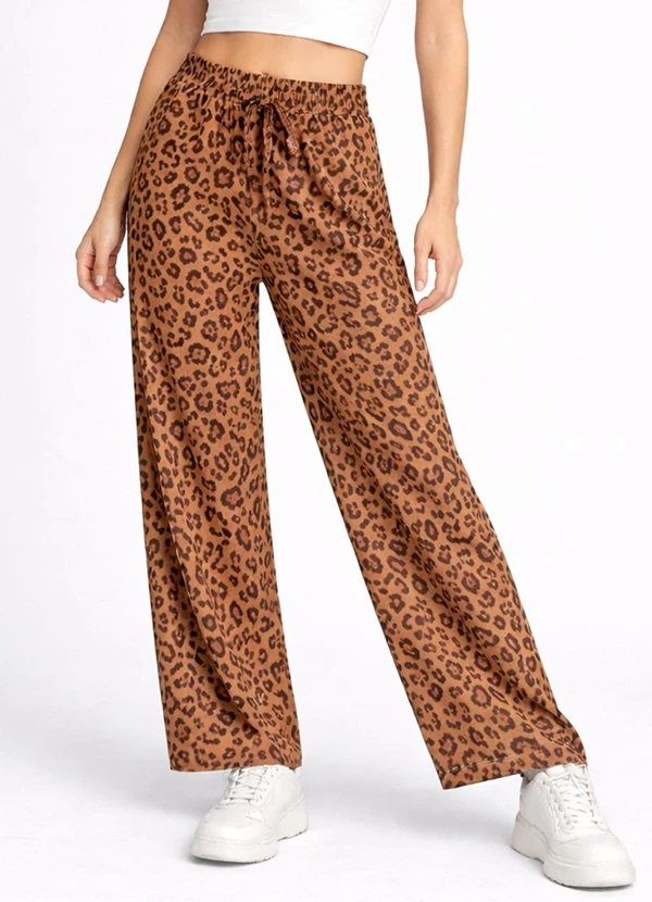 Select - Calça de Onça Feminina com Elástico Marrom
