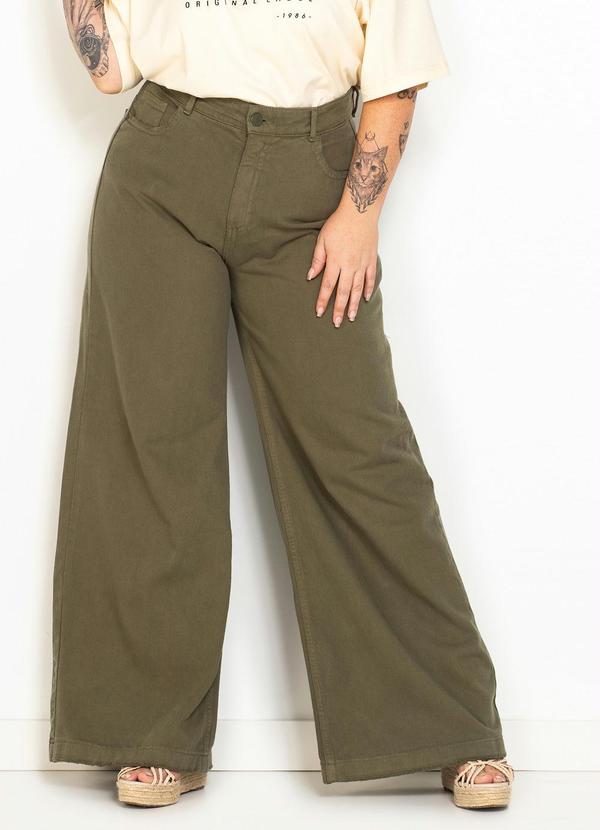 Hering - Calça de Sarja Wide Leg Verde