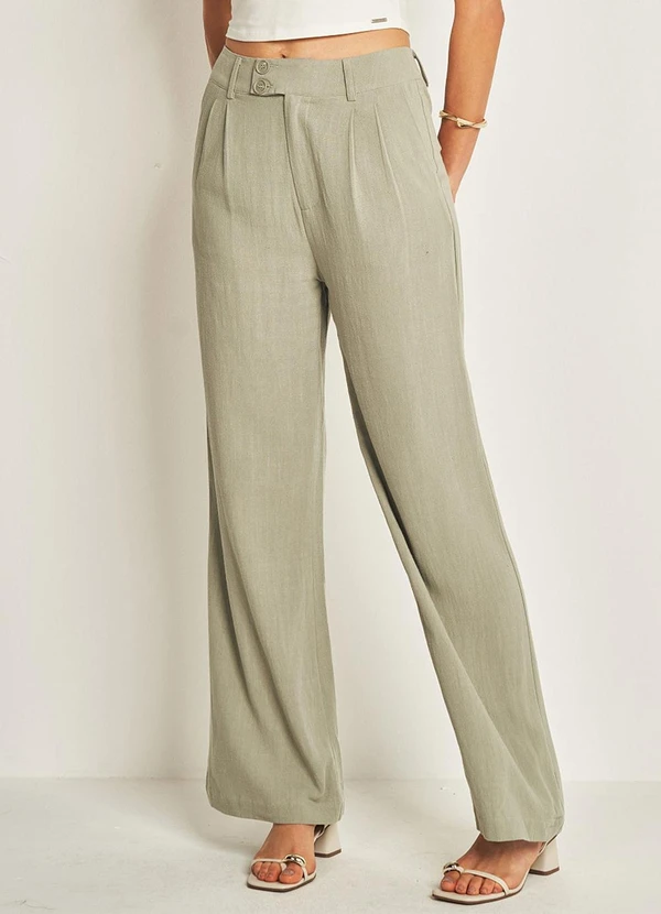 Doce Trama - Calça de Tecido Flamê Viscolinho Verde