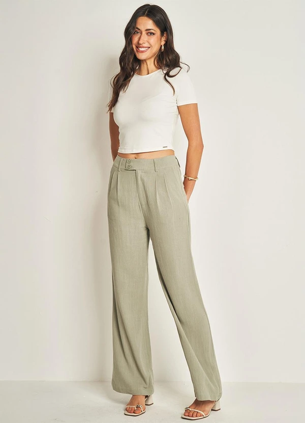 Doce Trama - Calça de Tecido Flamê Viscolinho Verde 2