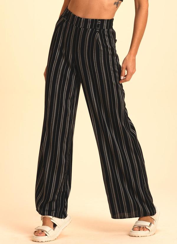 Doce Trama - Calça de Tecido Listrado Preto
