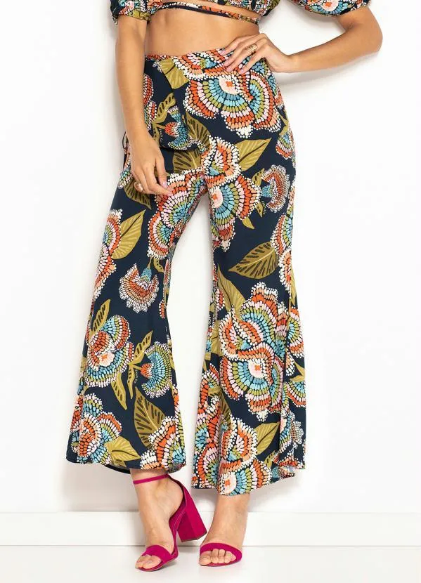 Farm - Calça de Viscose Floral Espectro Azul