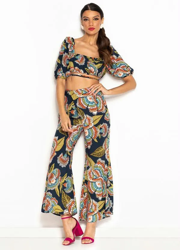 Farm - Calça de Viscose Floral Espectro Azul 3