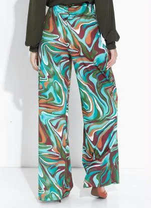 Moda Pop - Calça Efeito Líquido Turquesa Pantalona - MODA POP