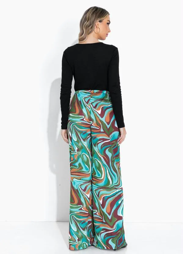 Moda Pop - Calça Efeito Líquido Turquesa Pantalona 4