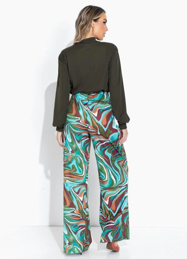 Moda Pop - Calça Efeito Líquido Turquesa Pantalona 6