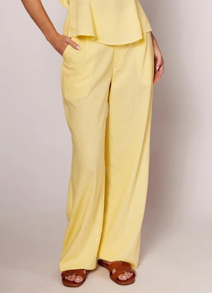 Sofie - Calça em Linho com Bolsos Frontais Amarelo - SOFIE