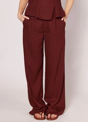 Sofie - Calça em Linho com Bolsos Frontais Marrom - SOFIE