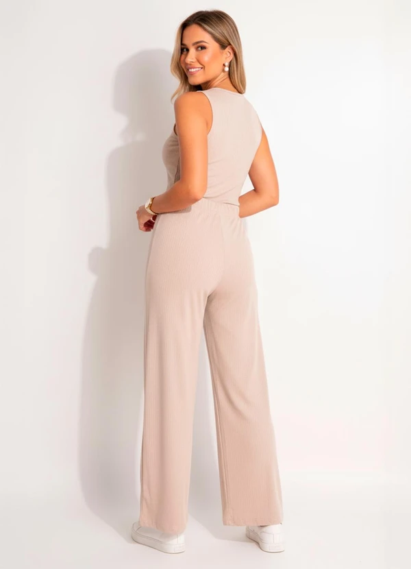 Bimini - Calça em Malha Canelada Texturizada Bege 2