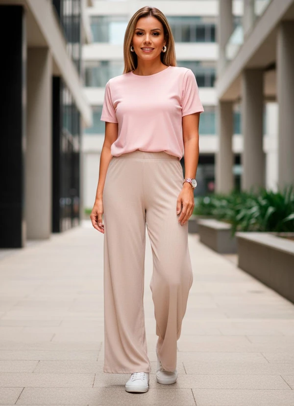 Bimini - Calça em Malha Canelada Texturizada Bege 6