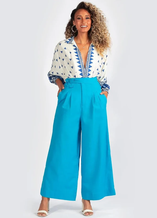 Farm - Calça em Viscose Azul 3