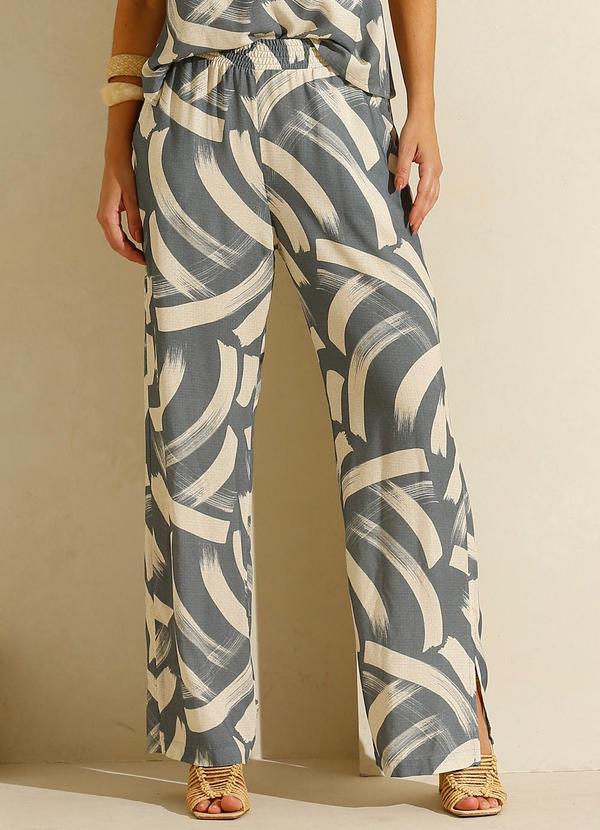 Rafree - Calça Fem Wide Fit Estampada Azul- Off White