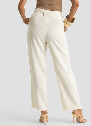 Dianna - Calça Feminina com Cinto em Viscolinho Bege - DIANNA