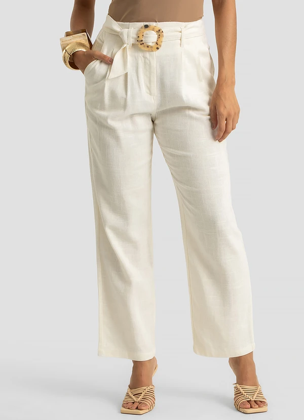 Dianna - Calça Feminina com Cinto em Viscolinho Bege