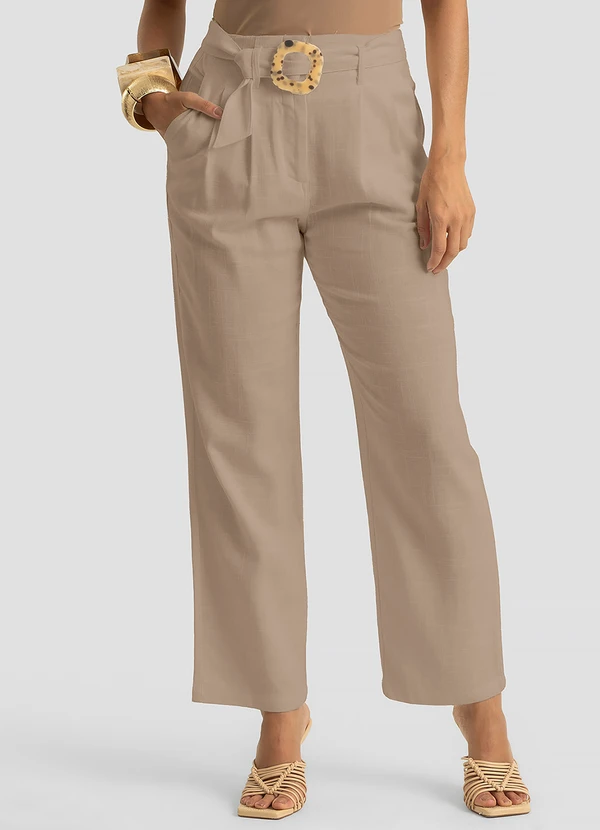 Dianna - Calça Feminina com Cinto em Viscolinho Marrom