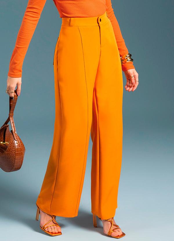 Gris - Calça Feminina de Alfaiataria Alta Amarelo