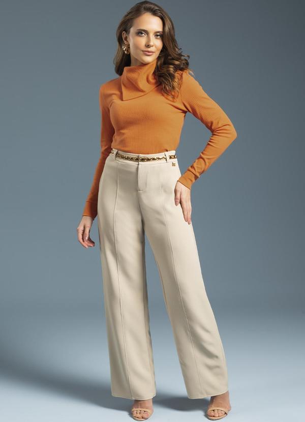 Gris - Calça Feminina de Alfaiataria Alta Bege 2