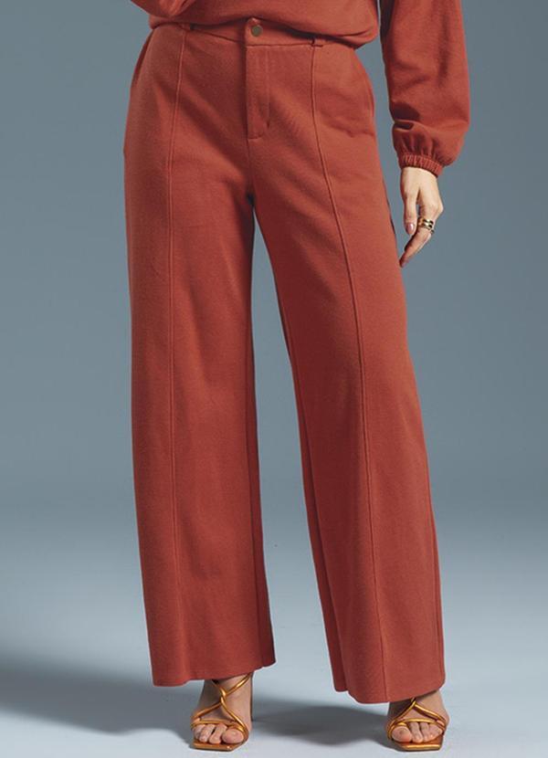 Gris - Calça Feminina de Cintura Alta em Tricô Marrom