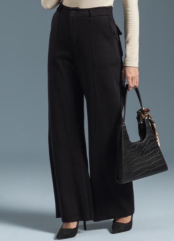 Gris - Calça Feminina de Cintura Alta em Tricô Preto