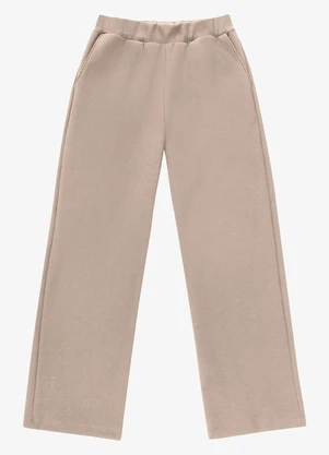 Veev - Calça Feminina em Ribana Maxi com Bolsos Bege - VEEV